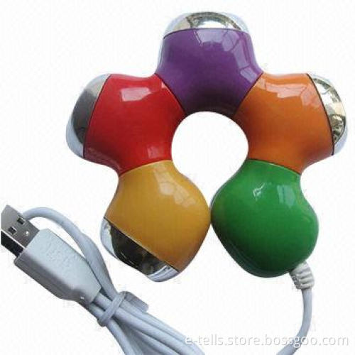 4 Ports USB Hub with Flower Fashionable Design, Flexible to Use